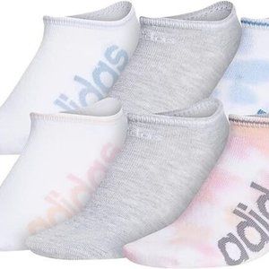 adidas Color Wash 6 Pair No Show Socks Womens Size 5-10